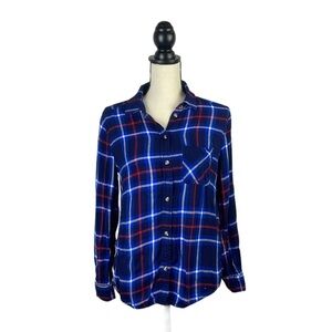 American Eagle Women Flannel Shirt SZ S Boyfriend Fit Very Soft Blue/Red/White